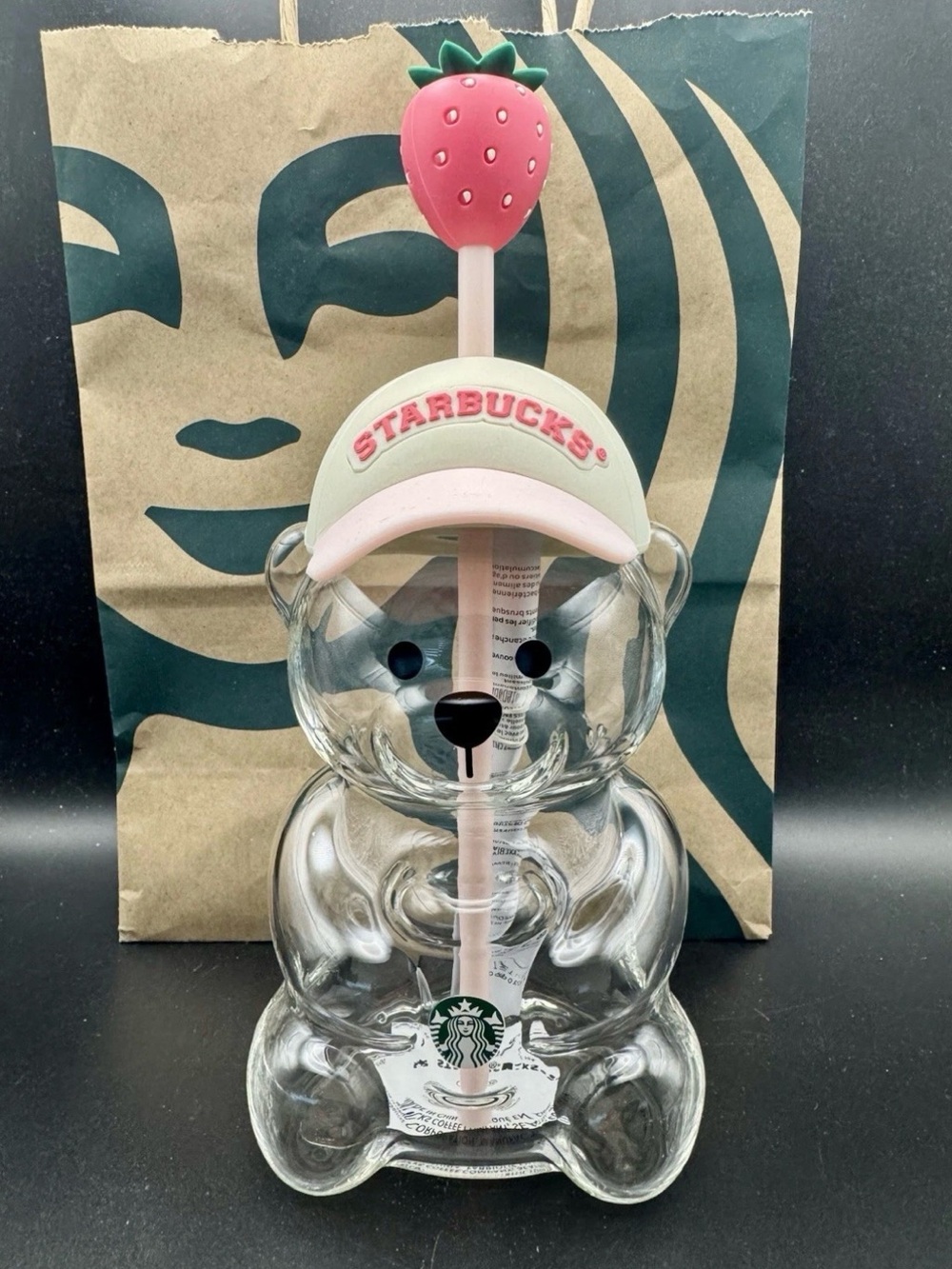 !Ships Today! Authentic Starbucks Glass Bear Cold Cup Pink Collection Strawberry